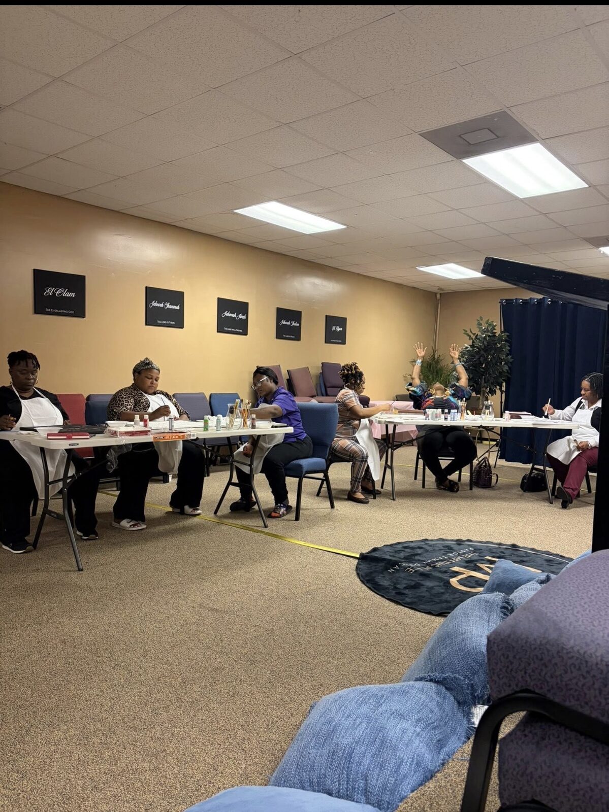 Women gathered for fellowship and a creative ministry activity