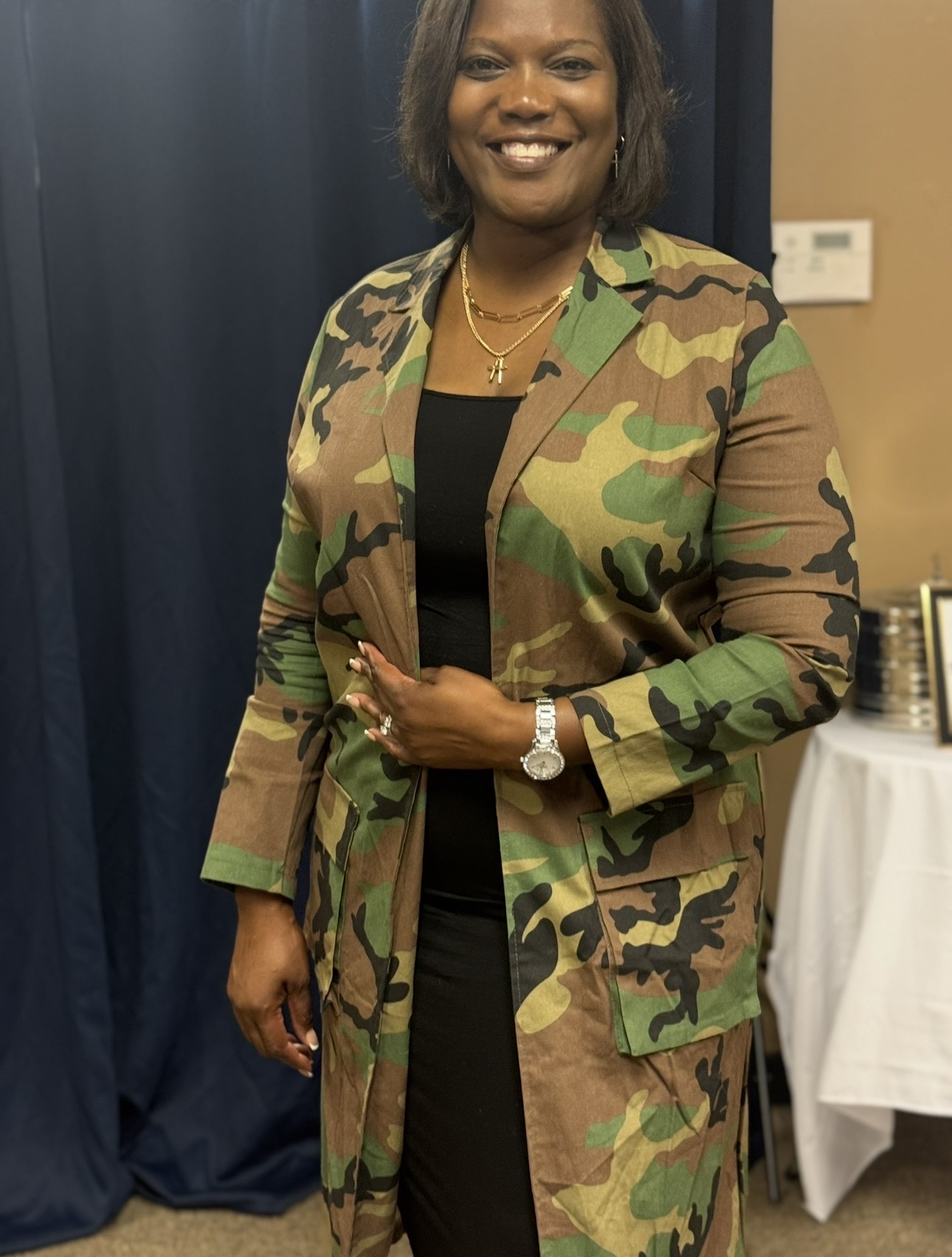 Servant Leader Tammy Duncan wearing camouflage during Youth Week